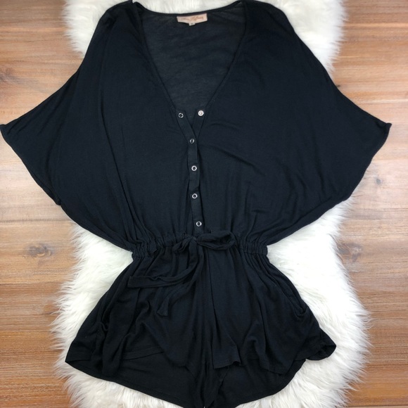 Mara Hoffman Pants - Mara Hoffman Black Shorts Tie Romper Coverup Z860